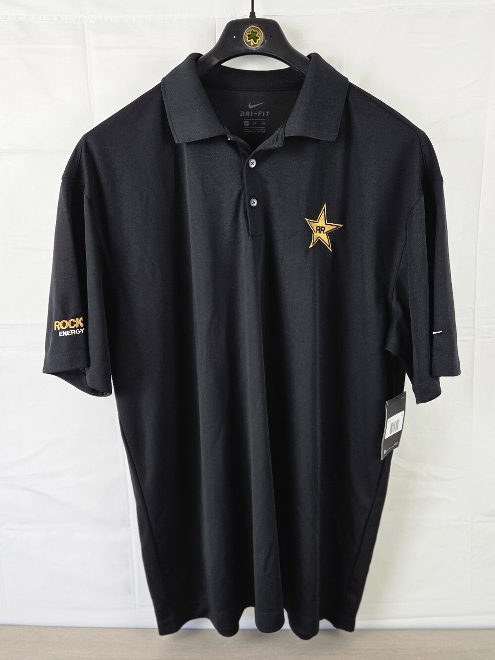 Nike Dri Fit Rockstar Energy Drink Polo Shirt Mens XXL Black Short Sleeve